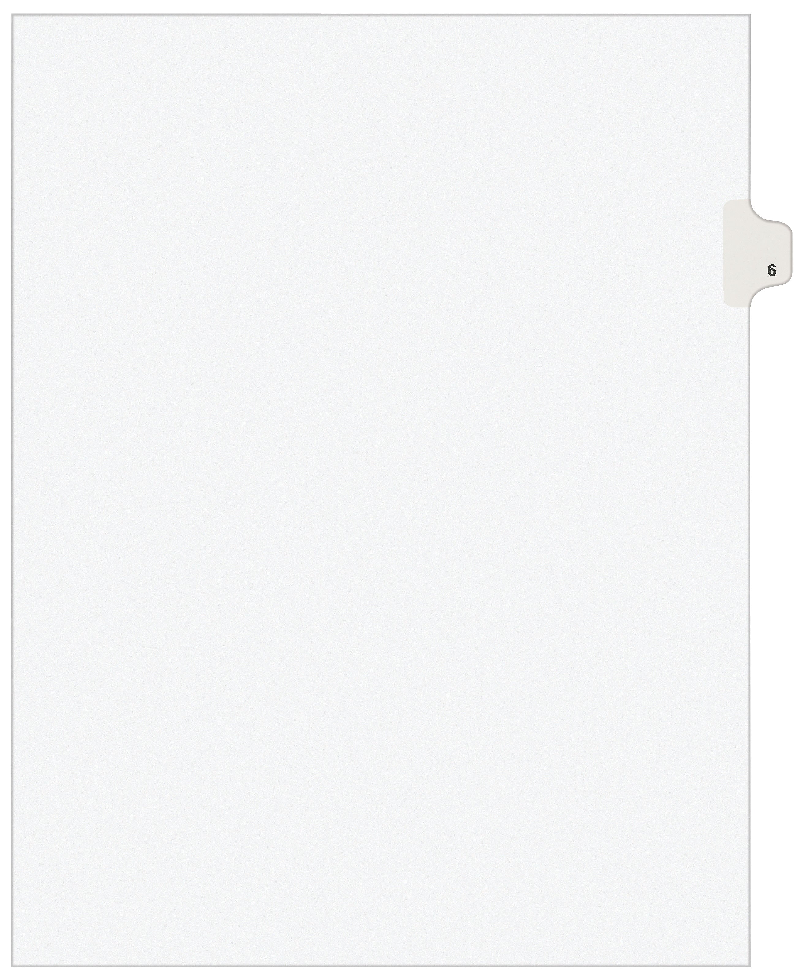 Avery Legal Pre-Printed Paper Dividers, Side Tab #6, White, Avery Style, Letter Size, 25/Pack (11916)