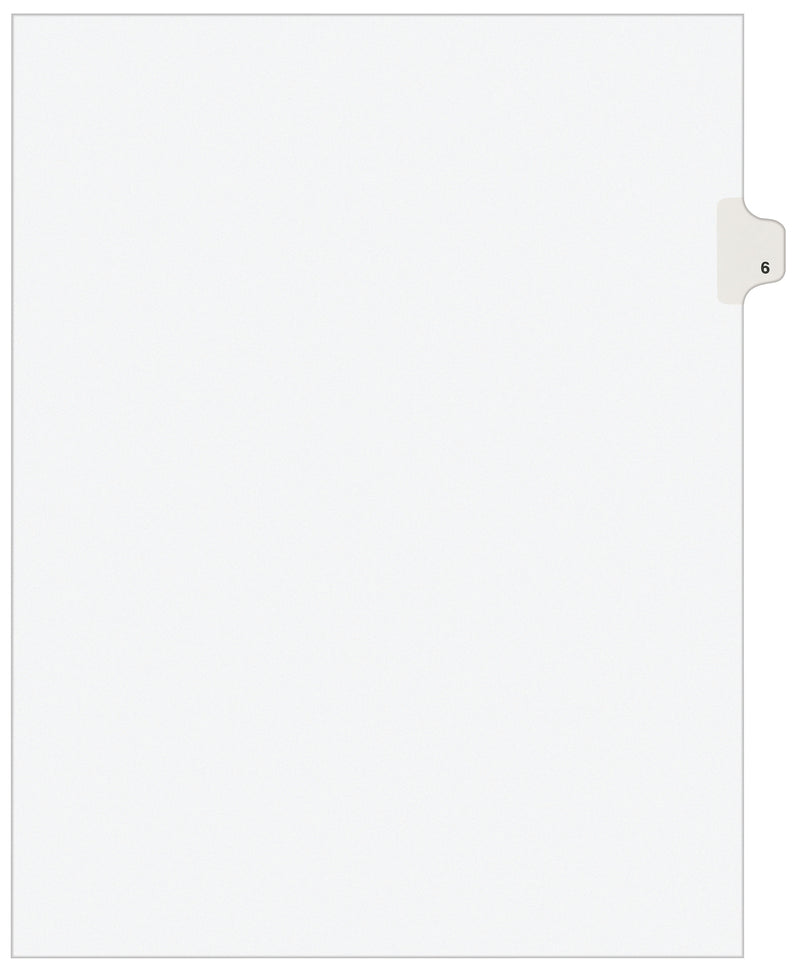 Avery Legal Pre-Printed Paper Dividers, Side Tab #6, White, Avery Style, Letter Size, 25/Pack (11916)