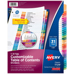 Avery Ready Index Table of Contents Pre-Printed Numeric Paper Divider, 31 Tabs, Multicolor, 1 Set (11129)