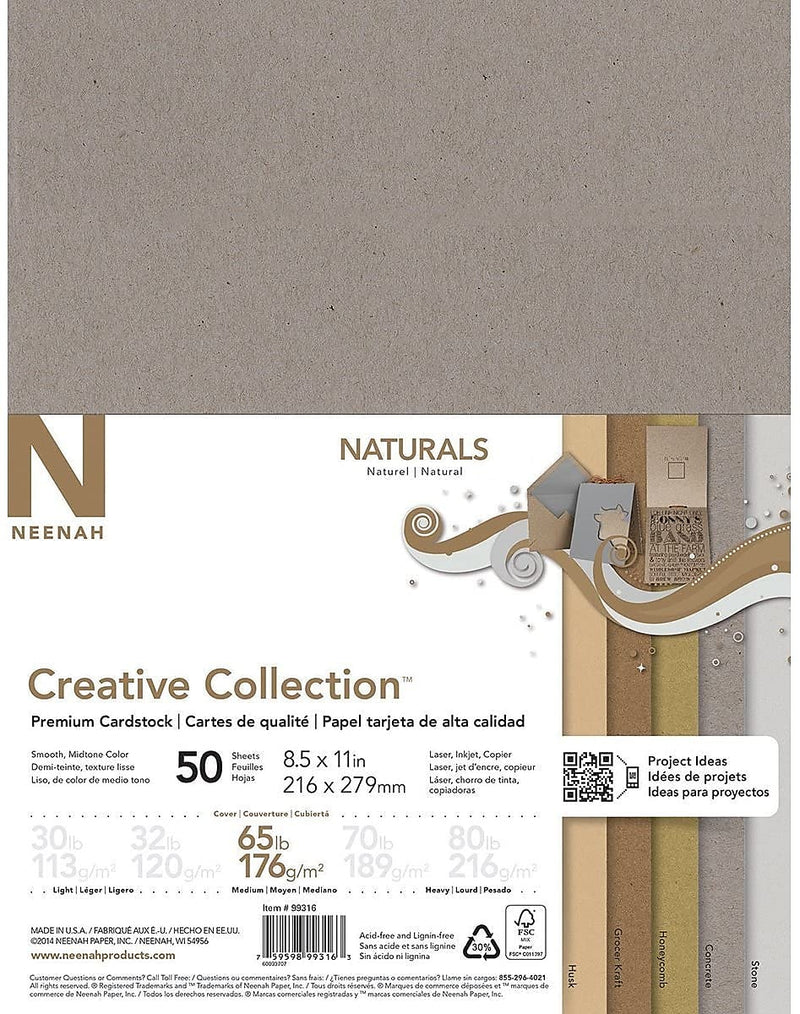 Neenah Paper 65 lb. Cardstock Paper, 8.5" x 11", Naturals Assortment, 50 Sheets/Ream (99316MA)