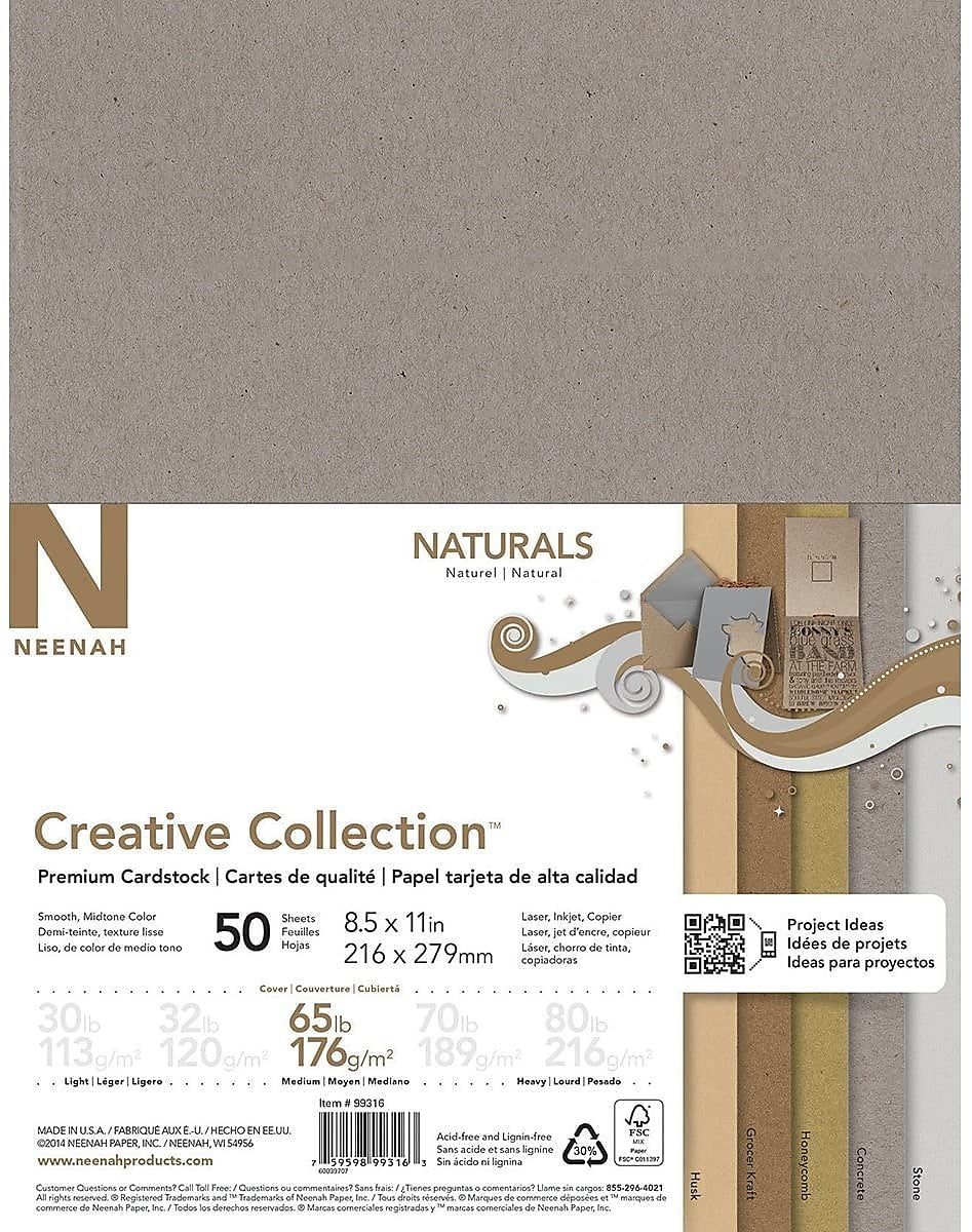 Neenah Paper 65 lb. Cardstock Paper, 8.5" x 11", Naturals Assortment, 50 Sheets/Ream (99316MA)