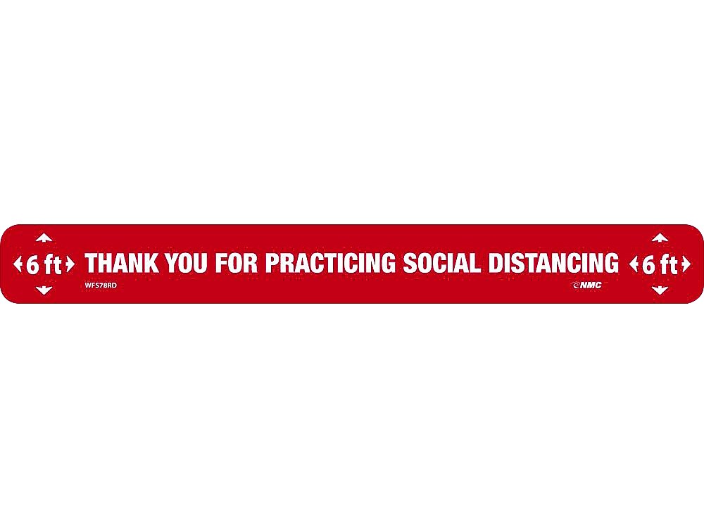 National Marker Walk-On™ Floor Decal, "Thank You for Practicing Social Distancing," 2.25" x 20", Red/White (WFS78RD)