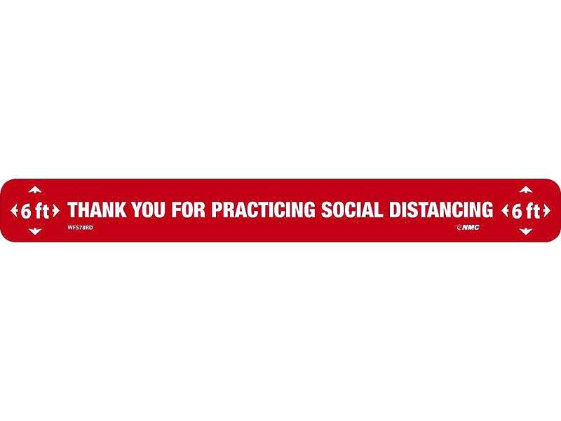 National Marker Walk-On™ Floor Decal, "Thank You for Practicing Social Distancing," 2.25" x 20", Red/White (WFS78RD)