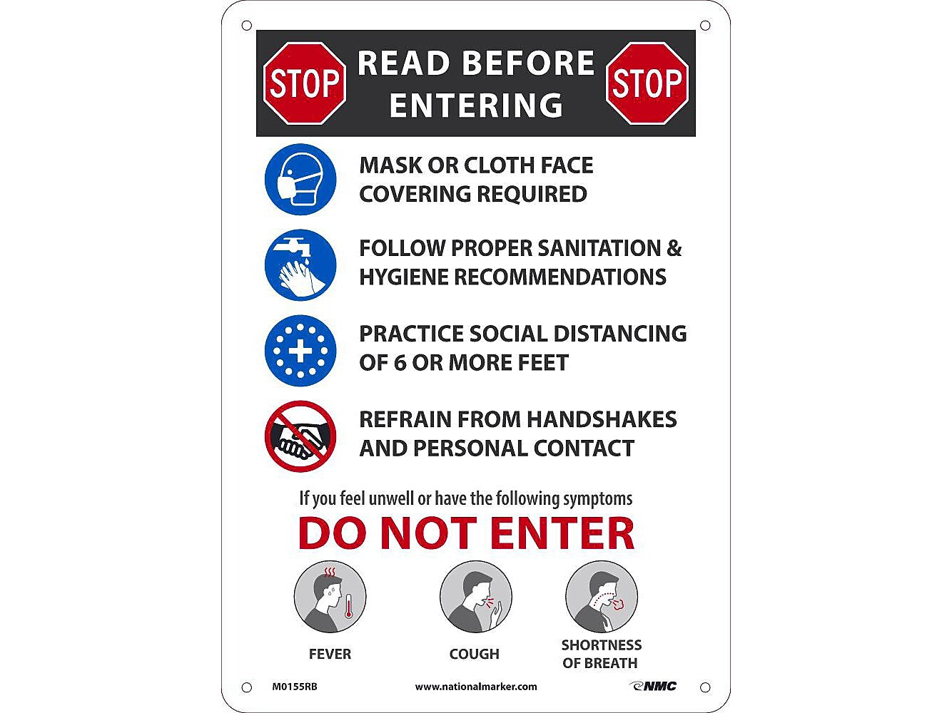 National Marker Wall Sign, "Read Before Entering," Plastic, 14" x 10", Multicolor (M0155RB)