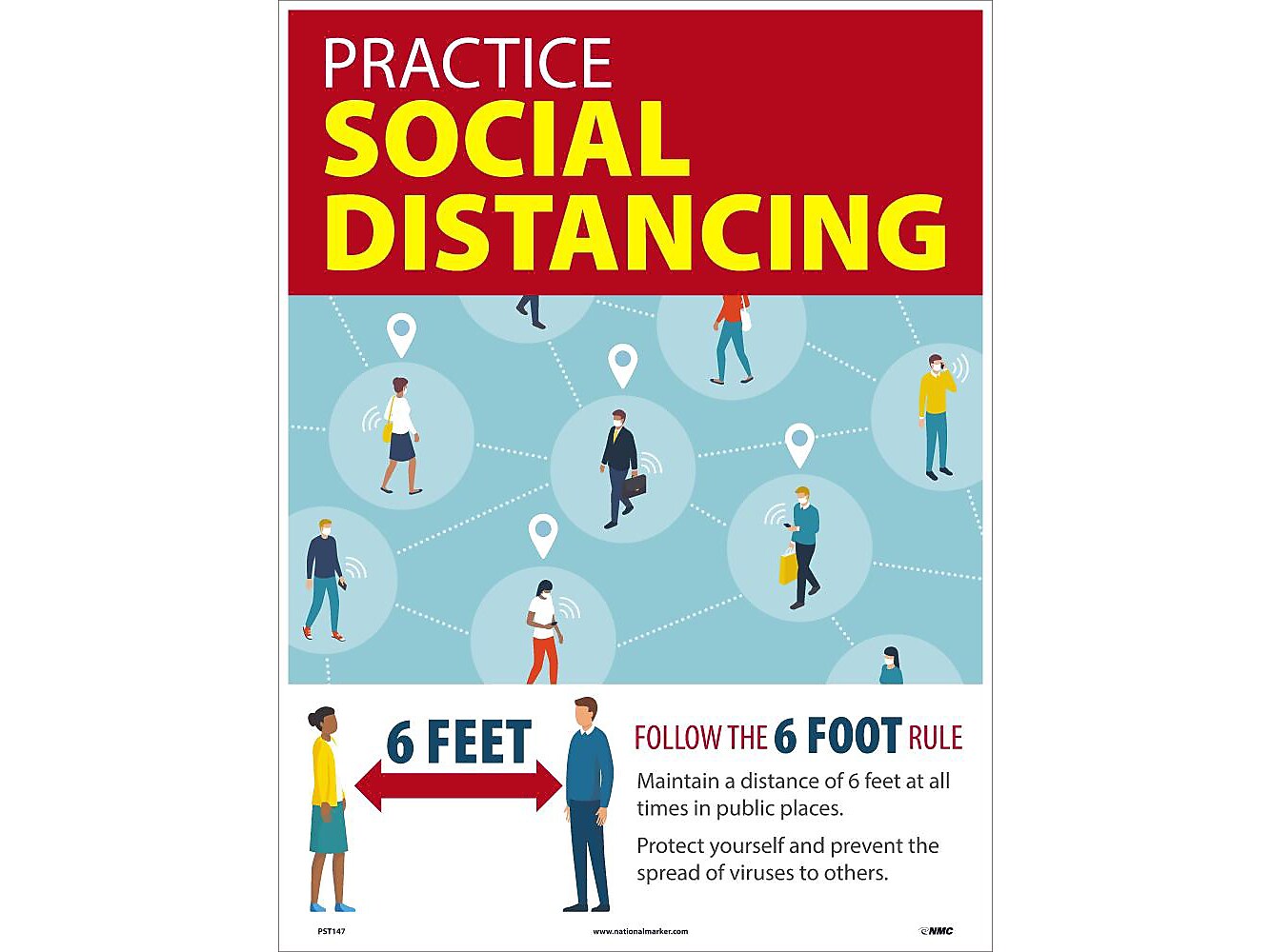 National Marker Poster, "Practice Social Distancing," 24" x 18", Multicolor (PST147)