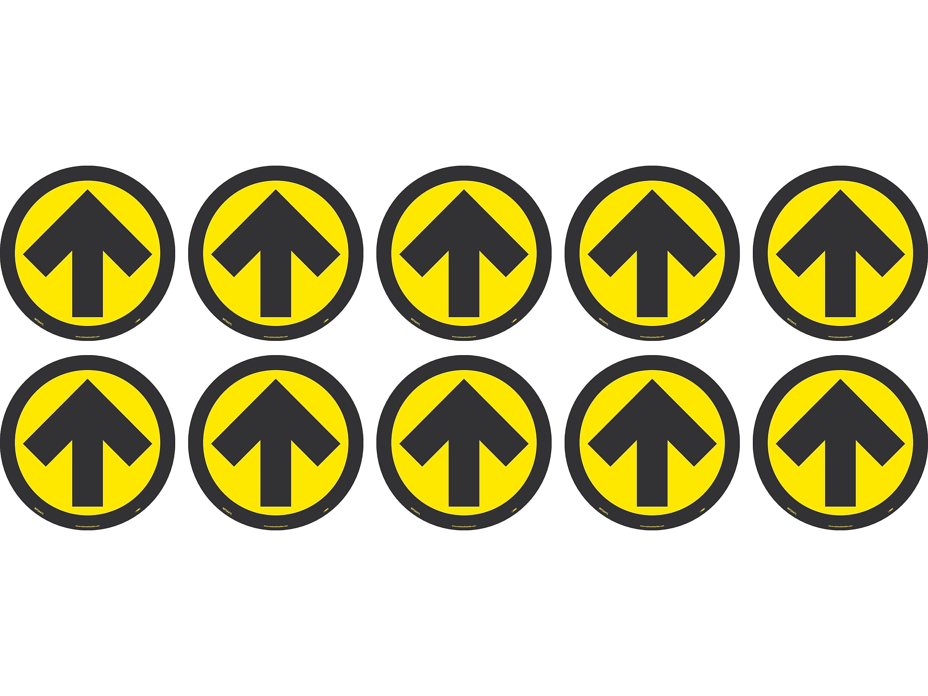 National Marker Walk-On™ Floor Decal, Arrow, 8" x 8", Yellow/Black, 10 (WFS84YL10)