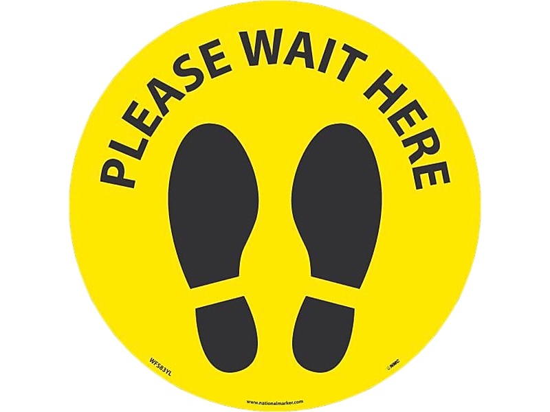 National Marker Walk-On™ Floor Decal, "Please Wait Here," 8", Yellow/Black (WFS83YL)