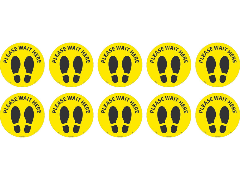 National Marker Walk-On™ Floor Decal, "Please Wait Here," 8", Yellow/Black, 10 (WFS83YL10)