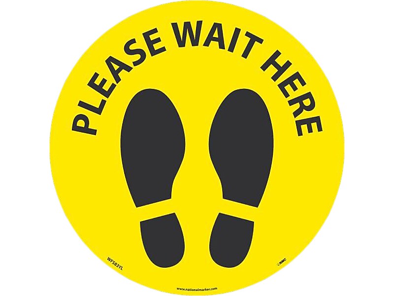 National Marker Walk-On™ Floor Decal, "Please Wait Here," 8", Yellow/Black, 10 (WFS83YL10)
