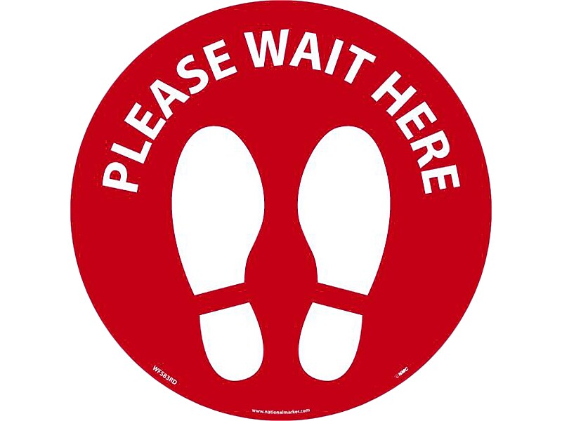 National Marker Walk-On™ Floor Decal, "Please Wait Here," 8", Red/White, 10 (WFS83RD10)