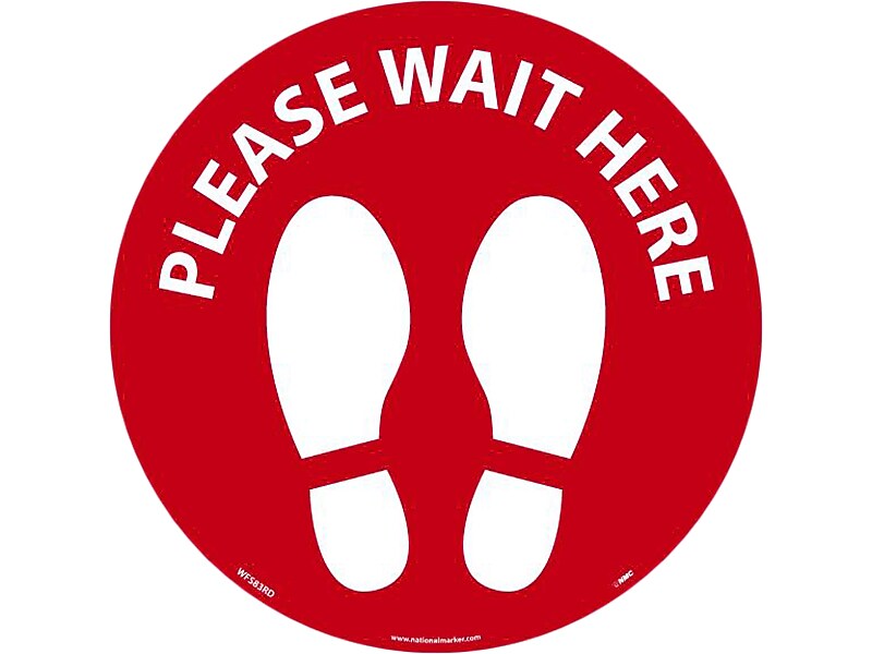 National Marker Walk-On™ Floor Decal, "Please Wait Here," 8", Red/White (WFS83RD)