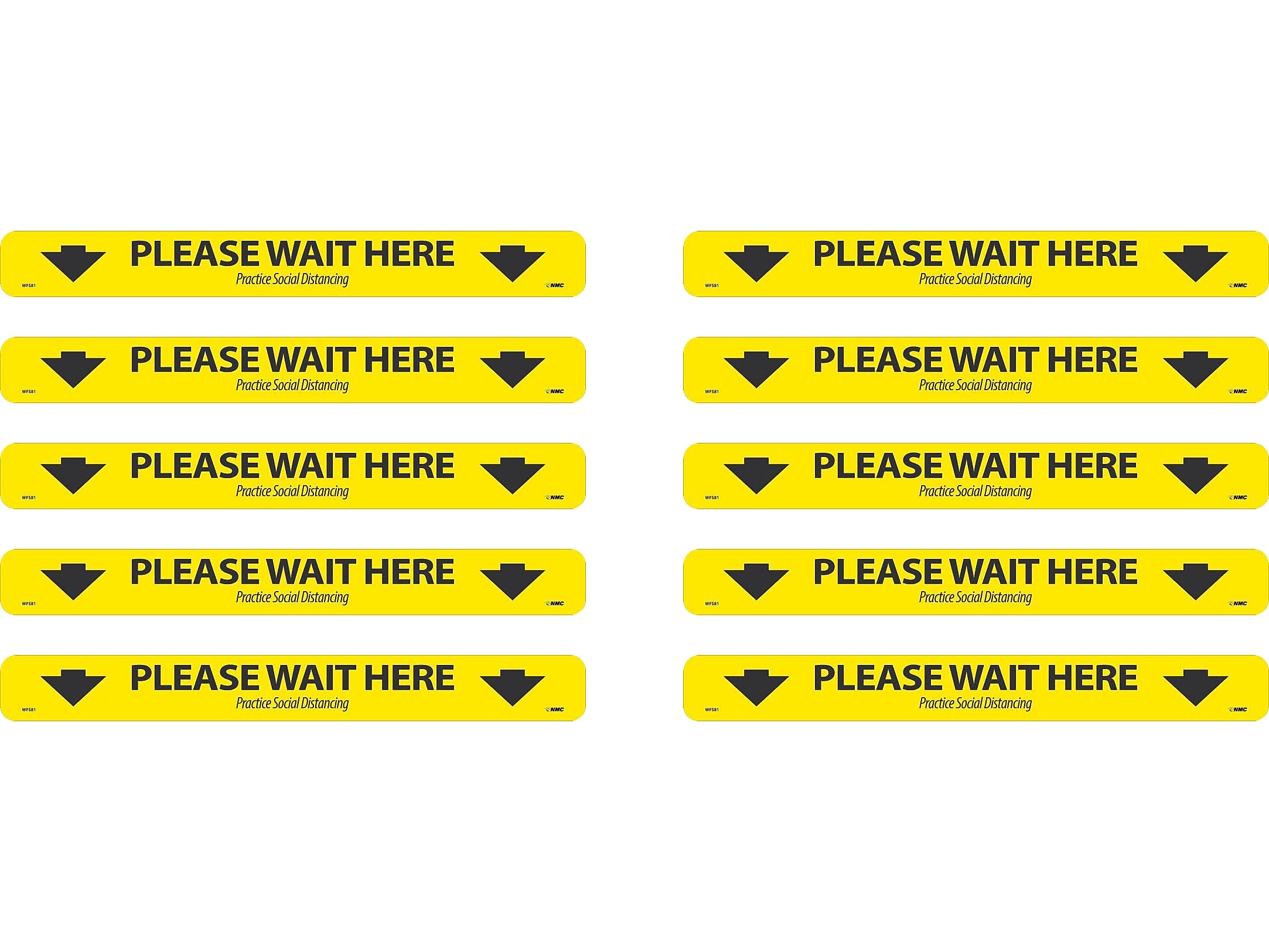National Marker Walk-On™ Floor Decal, "Please Wait Here," 2.25" x 20", Yellow/Black, 10 (WFS8110)