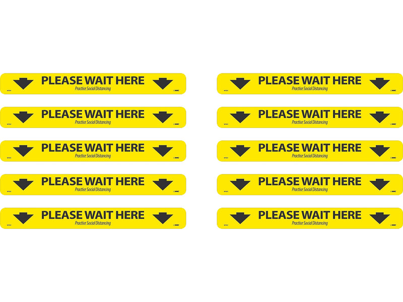 National Marker Walk-On™ Floor Decal, "Please Wait Here," 2.25" x 20", Yellow/Black, 10 (WFS8110)