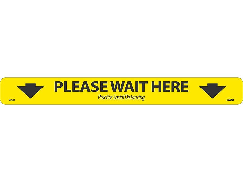 National Marker Walk-On™ Floor Decal, "Please Wait Here," 2.25" x 20", Yellow/Black, 10 (WFS8110)