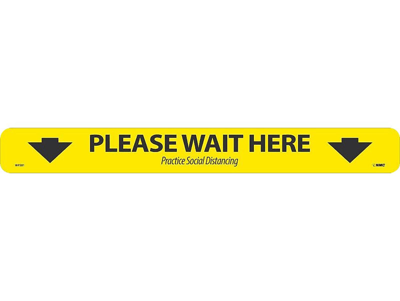 National Marker Walk-On™ Floor Decal, "Please Wait Here," 2.25" x 20", Yellow/Black (WFS81)