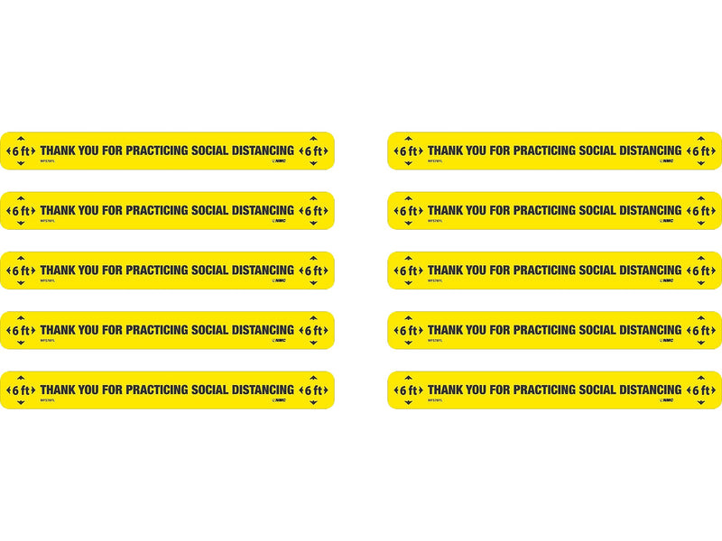 National Marker Walk-On™ Floor Decal, "Thank You for Practicing Social Distancing," 2.25" x 20", Yellow/Black, 10 (WFS78YL10)