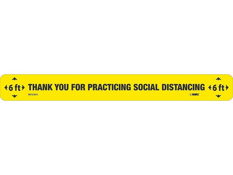 National Marker Walk-On™ Floor Decal, "Thank You for Practicing Social Distancing," 2.25" x 20", Yellow/Black, 10 (WFS78YL10)