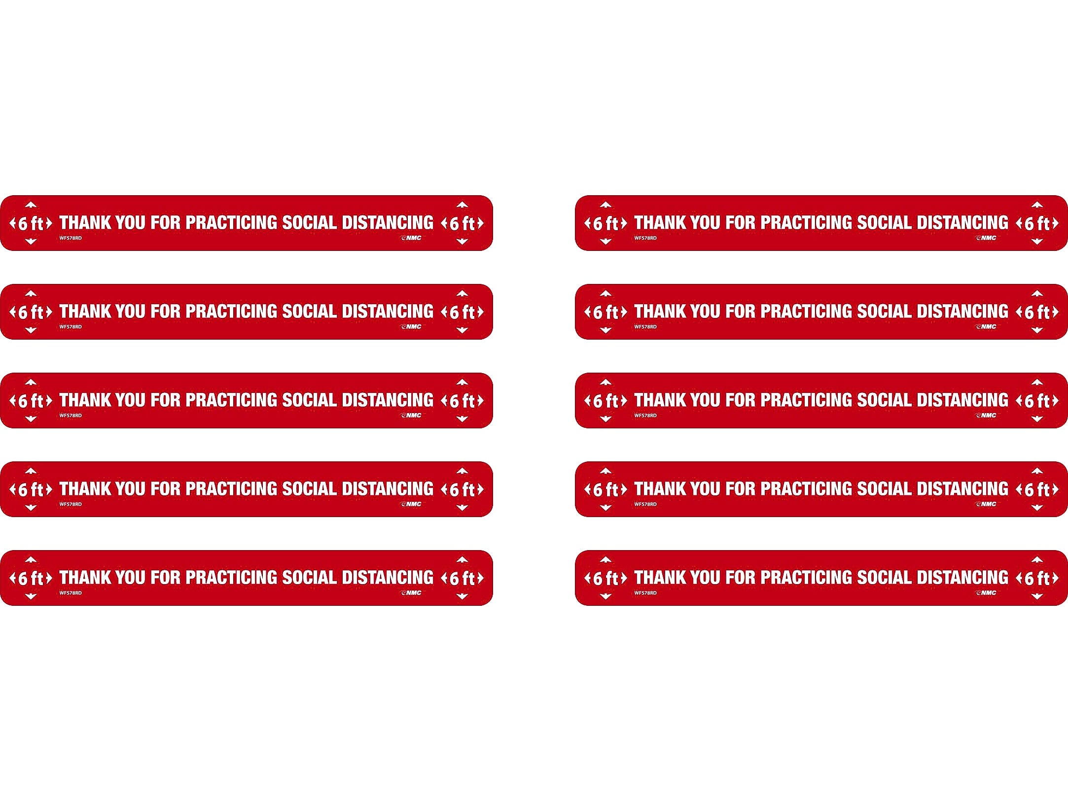 National Marker Walk-On™ Floor Decal, "Thank You for Practicing Social Distancing," 2.25" x 20", Red/White, 10 (WFS78RD10)