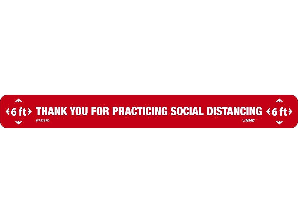 National Marker Walk-On™ Floor Decal, "Thank You for Practicing Social Distancing," 2.25" x 20", Red/White, 10 (WFS78RD10)
