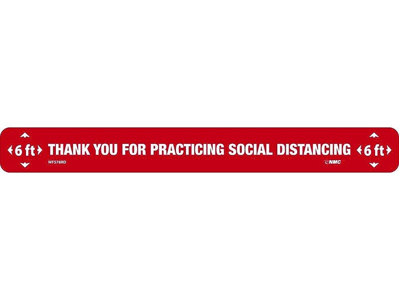 National Marker Walk-On™ Floor Decal, "Thank You for Practicing Social Distancing," 2.25" x 20", Red/White, 10 (WFS78RD10)