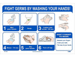National Marker Vinyl Poster, "Fight Germs by Washing Your Hands!," 12" x 18", Blue/White (PST138C)