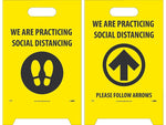 National Marker Double-Sided A-Frame Sign, "We are Practicing Social Distancing," 19" x 12", Yellow/Black (FS45)