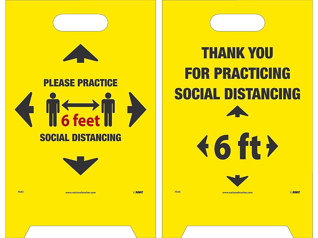 National Marker Double-Sided A-Frame Sign, "Please Practice Social Distancing," 19" x 12", Yellow/Black/Red (FS43)