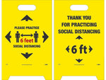 National Marker Double-Sided A-Frame Sign, "Please Practice Social Distancing," 19" x 12", Yellow/Black/Red (FS43)