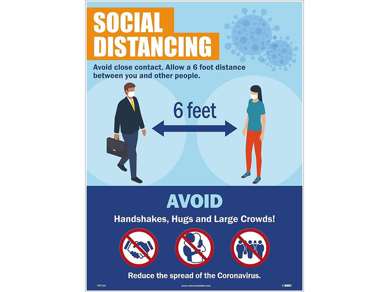 National Marker Poster, "Social Distancing," 24" x 18", Blue/Orange (PST150)