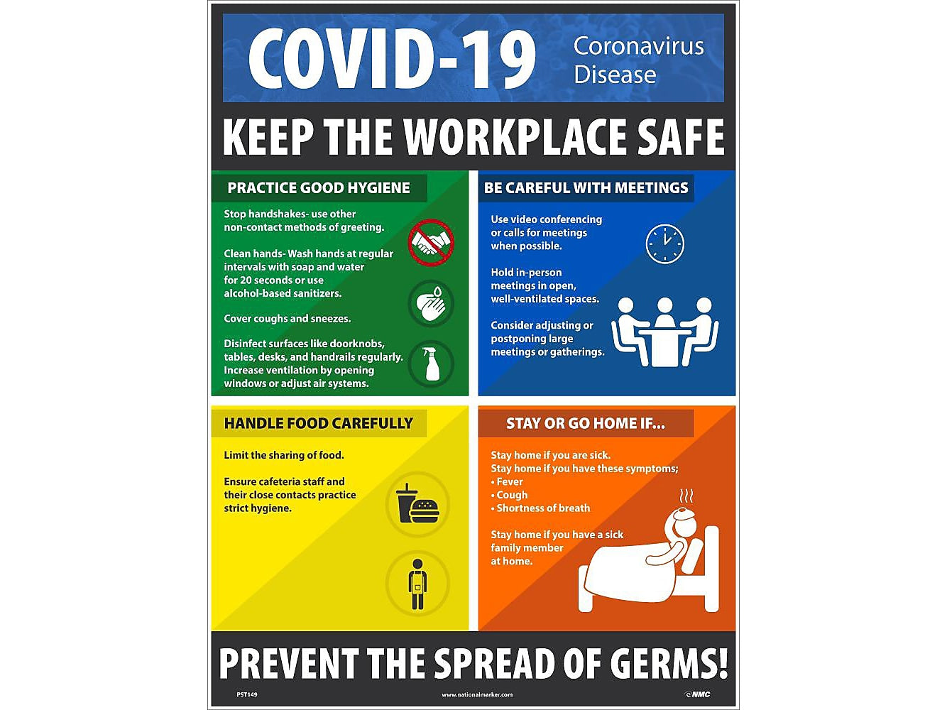 National Marker Poster, "COVID-19 Keep the Workplace Safe," 24" x 18", Multicolor (PST149)