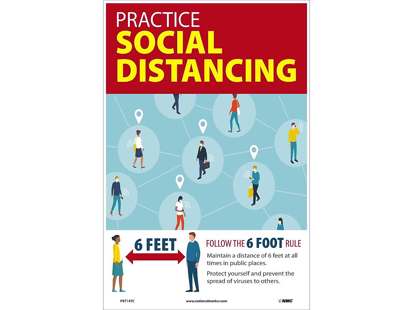National Marker Vinyl Poster, "Practice Social Distancing," 18" x 12", Multicolor (PST147C)