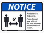National Marker Wall Sign, "Notice: Practice Social Distancing," Plastic, 10" x 14", Blue/White/Black (NGA38RB)