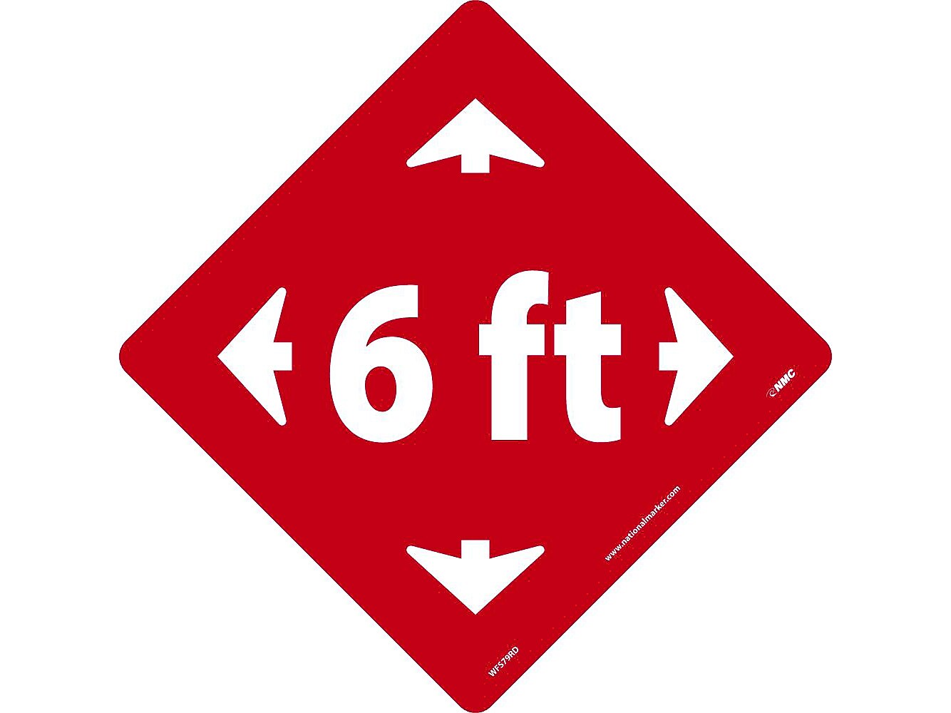 National Marker Walk-On™ Floor Decal, "6 Ft," 12" x 12", Red (WFS79RD)