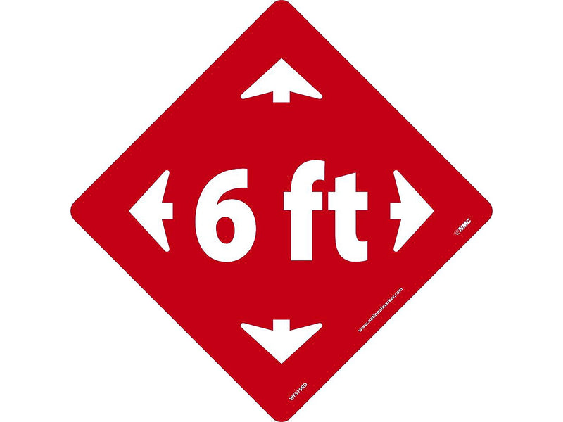 National Marker Walk-On™ Floor Decal, "6 Ft," 12" x 12", Red (WFS79RD)