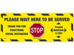 National Marker Walk-On™ Floor Decal, "Please Wait Here to be Served," 8" x 20", Yellow/Black/Red (WFS75)