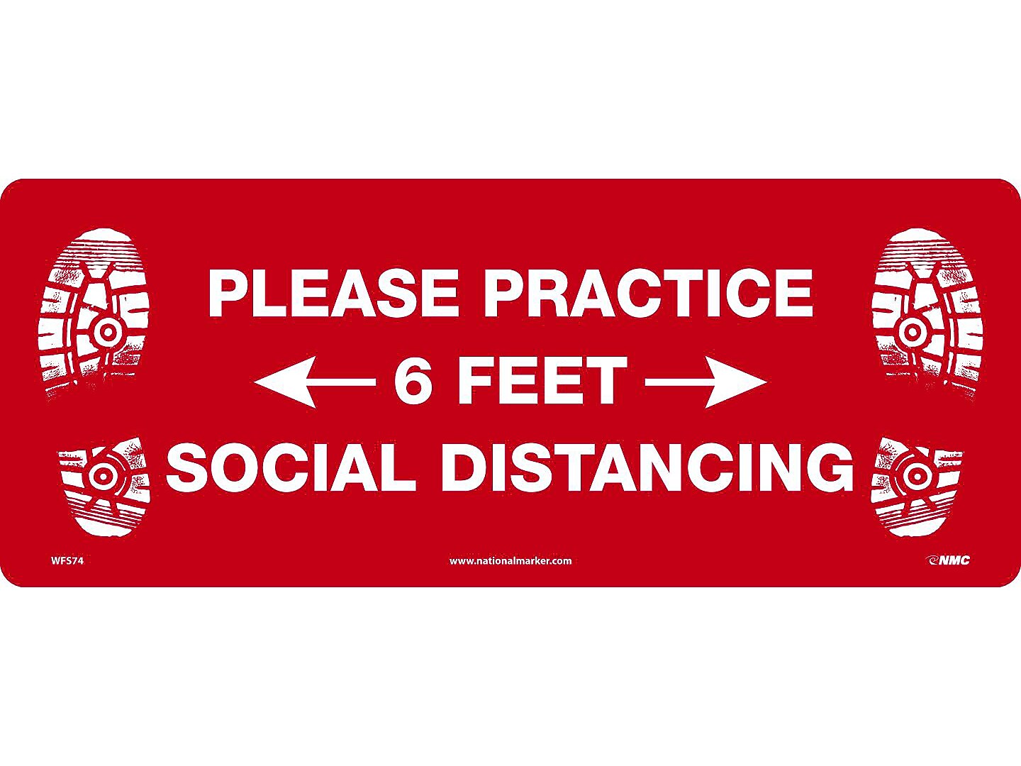National Marker Walk-On™ Floor Decal, "Please Practice Social Distancing," 8" x 20", Red/White (WFS74)