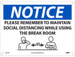 National Marker Wall Sign, "Please Maintain Social Distancing While Using Breakroom," Plastic, 10" x 14", Blue/White (N521RB)