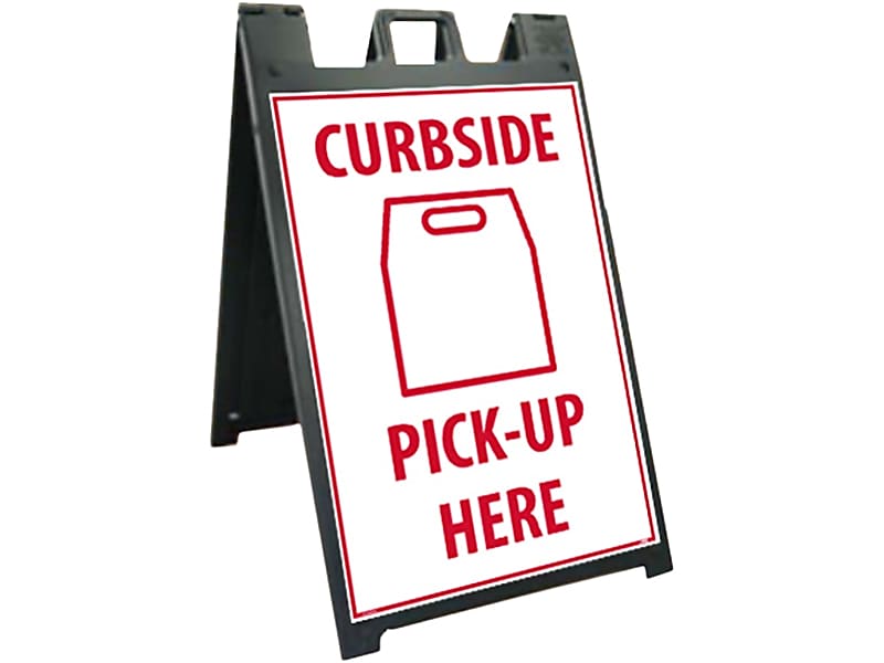 National Marker A-Frame Sign & Stand Kit, "Curbside Pick-Up Here," 45" x 25", Black/Red/White (SFS113C-KIT)