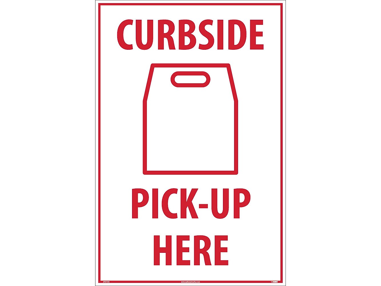 National Marker A-Frame Sign, "Curbside Pick-Up Here," 36" x 24", White/Red (SFS113C)