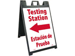 National Marker A-Frame Sign & Stand Kit, "Testing Station Left," 45" x 25", Black/Red/White (SFS110C-KIT)