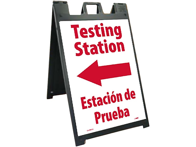 National Marker A-Frame Sign & Stand Kit, "Testing Station Left," 45" x 25", Black/Red/White (SFS110C-KIT)