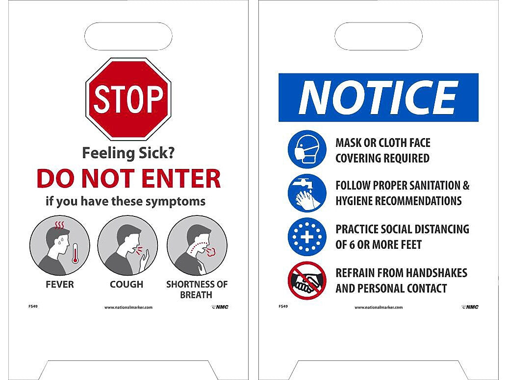 National Marker Double-Sided A-Frame Sign, "Feeling Sick? Do Not Enter," 19" x 19", Multicolor (FS49)