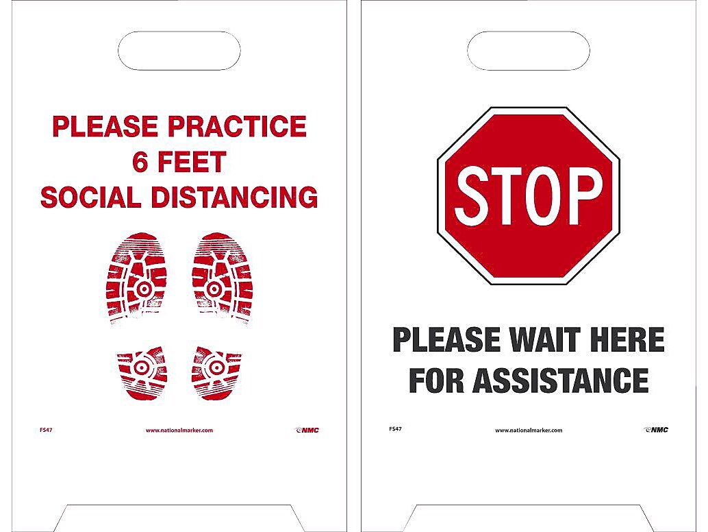 National Marker Double-Sided A-Frame Sign, "Please Practice 6 Feet Social Distancing," 19" x 12", White/Black/Red (FS47)