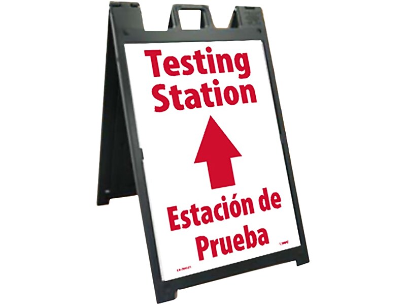 National Marker A-Frame Sign & Stand Kit, "Testing Station Straight," 45" x 25", Black/Red/White (SFS112C-KIT)