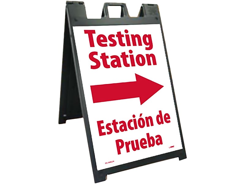 National Marker A-Frame Sign & Stand Kit, "Testing Station Right," 45" x 25", Black/Red/White (SFS111C-KIT)
