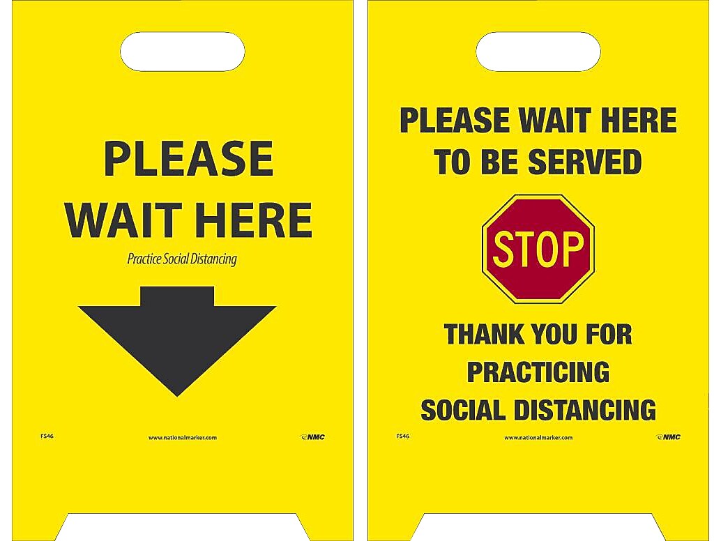 National Marker Double-Sided A-Frame Sign, "Please Wait Here/Please Wait Here to be Served," 19" x 12", Yellow/Black/Red (FS46)
