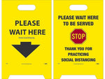 National Marker Double-Sided A-Frame Sign, "Please Wait Here/Please Wait Here to be Served," 19" x 12", Yellow/Black/Red (FS46)