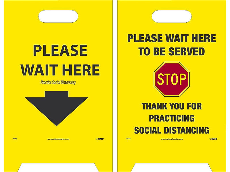 National Marker Double-Sided A-Frame Sign, "Please Wait Here/Please Wait Here to be Served," 19" x 12", Yellow/Black/Red (FS46)