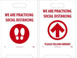 National Marker Double-Sided A-Frame Sign, "We are Practicing Social Distancing," 19" x 12", White/Red (FS44)
