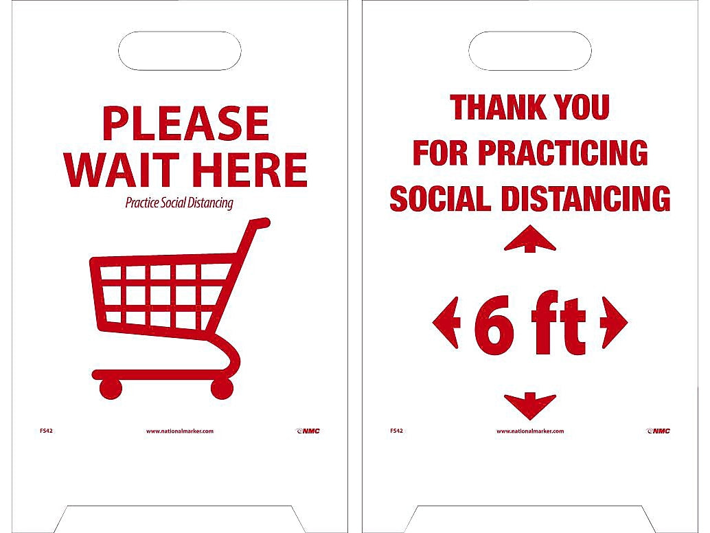 National Marker Double-Sided A-Frame Sign, "We are Practicing Social Distancing," 19" x 12", White/Red (FS42)